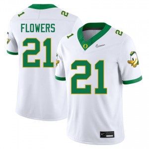 #21 Aaron Flowers The Ducks White Men Jersey Replica College Football 704672-555