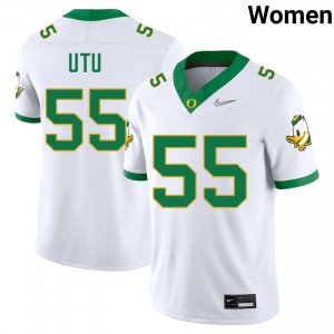 #55 Douglas Utu Oregon White Women's Jerseys Game College Football 684709-880