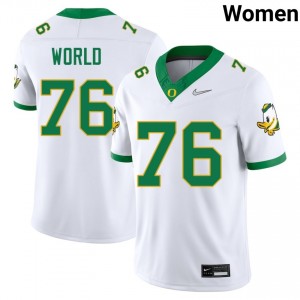 #76 Isaiah World Oregon Ducks White Womens Jersey Replica College Football 184608-998
