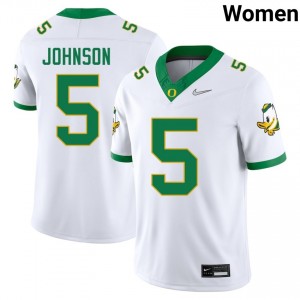 #5 Theran Johnson University of Oregon White Womens Jerseys Player College Football 379055-451